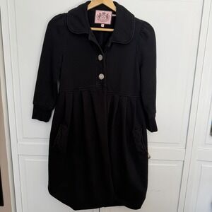 Juicy Couture Overcoat Women's Y2K Small Black Peter Pan Collar Academia‎ Witchy